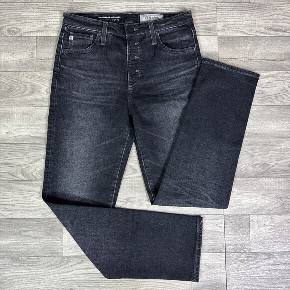AG Adriano Goldschmied The Isabelle Button Up Straight Crop Jeans Black sz 27 - Picture 1 of 9
